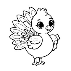 Cute vector illustration peacock colouring page for kids