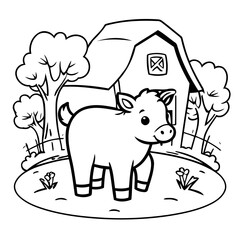 Simple vector illustration of farm drawing for children page