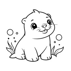 Simple vector illustration of SeaLion colouring page for kids