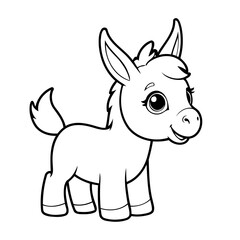 Cute vector illustration Donkey drawing for kids colouring activity
