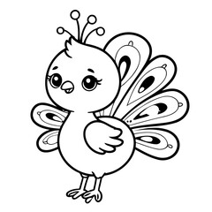 Simple vector illustration of peacock drawing for kids colouring activity