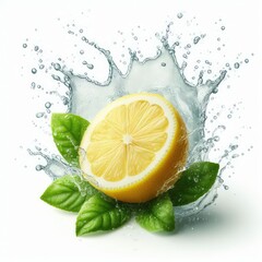 Lemon with water splash isolated on a white background