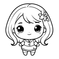 Vector illustration of a cute girl doodle for toddlers worksheet