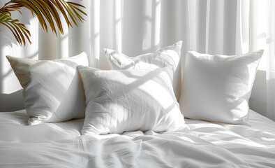 White pillows on bed with white bed linen