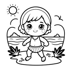 Simple vector illustration of beach drawing for toddlers colouring page