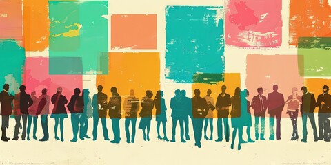 people gathering in a crowd, artistic digital illustration