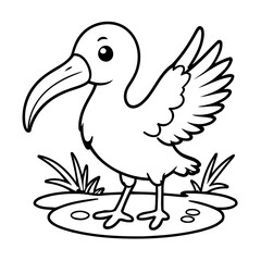 Vector illustration of a cute Ibis drawing for toddlers book