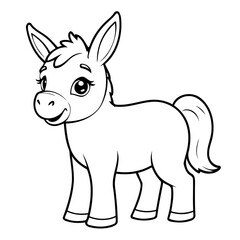Simple vector illustration of Donkey colouring page for kids