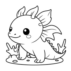 Cute vector illustration Axolotl doodle colouring activity for kids