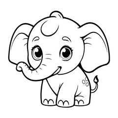 Simple vector illustration of Elephant drawing for toddlers colouring page