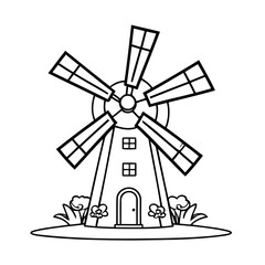 Simple vector illustration of windmill hand drawn for kids coloring page