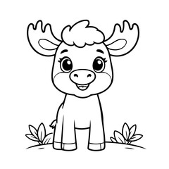 Cute vector illustration Moose drawing for kids colouring activity