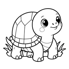 Cute vector illustration Turtle drawing for kids colouring page