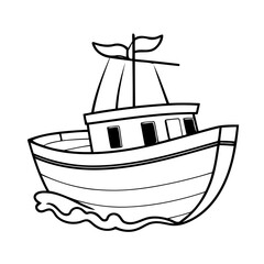 Simple vector illustration of Boat hand drawn for kids coloring page