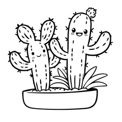Cute vector illustration cactus for kids coloring activity page