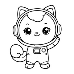Vector illustration of a cute catastronaut drawing for toddlers colouring page
