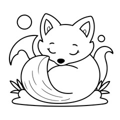 Vector illustration of a cute Fox drawing colouring activity