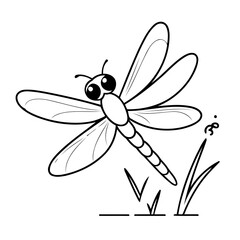 Simple vector illustration of DragonFly hand drawn for kids coloring page