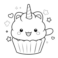 Cute vector illustration Caticorn doodle for kids colouring page
