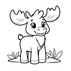 Obraz premium Vector illustration of a cute Moose drawing for colouring page