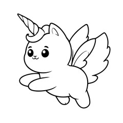 Cute vector illustration Caticorn drawing for colouring page