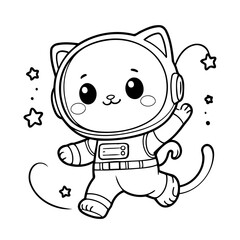 Fototapeta premium Vector illustration of a cute catastronaut drawing for colouring page