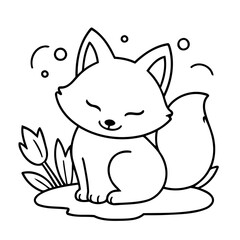 Cute vector illustration Fox drawing for toddlers coloring activity