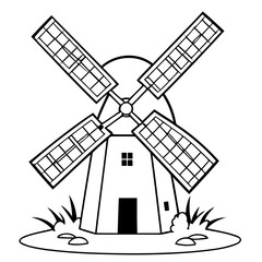 Cute vector illustration windmill drawing for colouring page