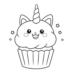 Cute vector illustration Caticorn drawing for toddlers coloring activity