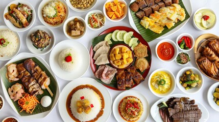 Full Package Menu Served during Lebaran Eid, on the Table White Background. Generative Ai