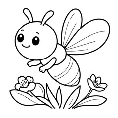 Cute vector illustration bee for kids coloring activity page