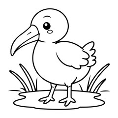 Vector illustration of a cute Ibis drawing colouring activity