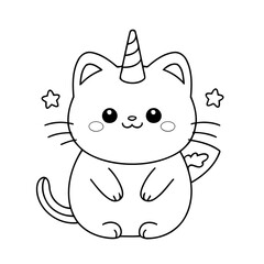 Vector illustration of a cute Caticorn drawing for children page