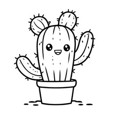 Simple vector illustration of cactus for kids colouring worksheet