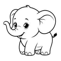 Vector illustration of a cute Elephant drawing for toddlers coloring activity