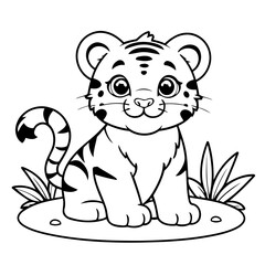 Simple vector illustration of Tiger hand drawn for toddlers
