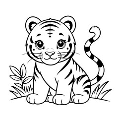 Cute vector illustration Tiger for kids colouring page
