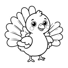 Vector illustration of a cute Turkey drawing for kids colouring activity