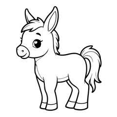 Vector illustration of a cute Donkey doodle for toddlers coloring activity