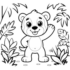 Vector illustration of a cute Jungle doodle drawing for kids page