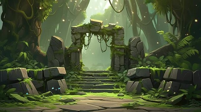 Mystical gate nestled in the heart of the fantasy forest, leading to a tribal village
Seamless looping 4k time-lapse virtual video animation background. Generated AI