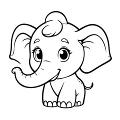 Simple vector illustration of Elephant drawing for children page