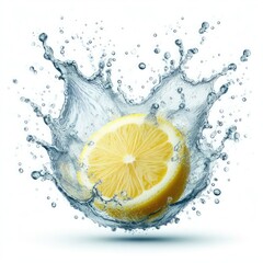 Lemon with water splash isolated on a white background