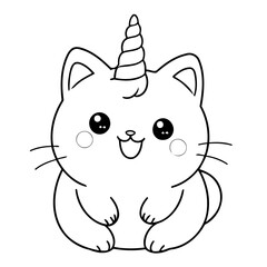 Cute vector illustration Caticorn drawing colouring activity
