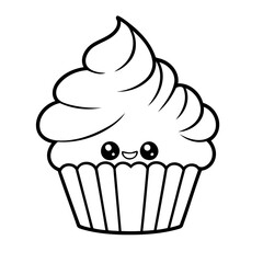 Simple vector illustration of Cupcake hand drawn for kids page