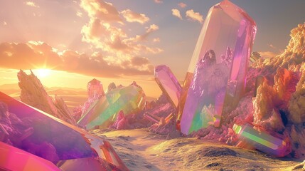 a desert landscape where towering crystal formations refract sunlight. Generative Ai
