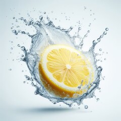 Lemon with water splash isolated on a white background