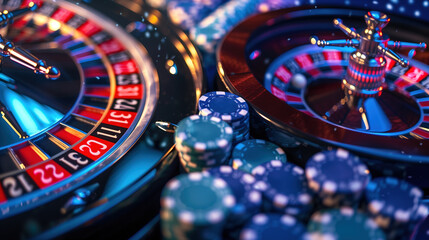 Spinning Casino Wheel Surrounded by Poker Chips