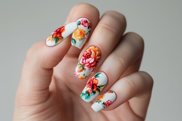 Woman's hands with floral nail art design