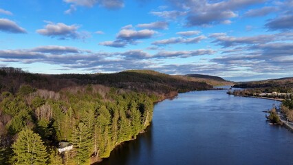 Low flight over a river in Canada amazing Nature and typical Canadian landscape - travel...